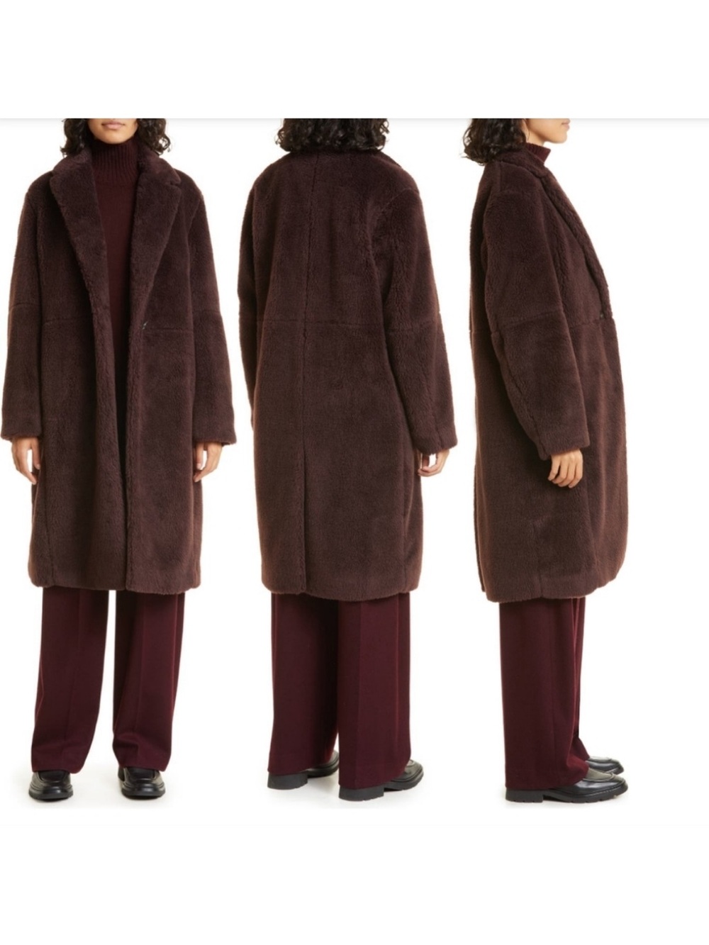 Vince Faux Shearling Coat in Fig XS Women’s